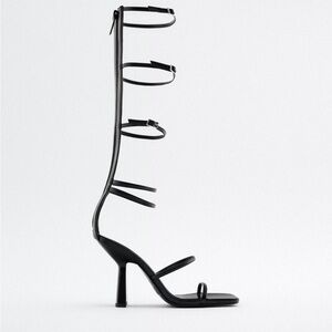 NWT. Zara Black Strappy Heeled Sandals. Size 6.